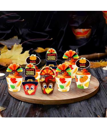 80 Pcs Thanksgiving Cupcake Toppers Pumpkin Turkey for Thanksgiving Day Decoration Party Supply (Gobble Till you Wobble) - Buy Online on SooperMarket.com