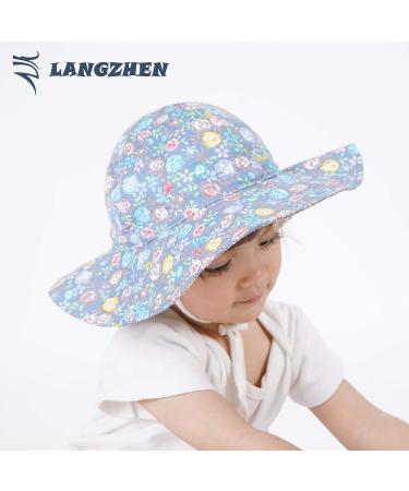 LANGZHEN Beach Sun Protection Hat for Baby Girls | Adjustable Toddler Kids Hat with Chin Strap | Wide Brim Summer Play Hat | Multi-Colored Roses | 1-2 Years - Buy Online on SooperMarket.com
