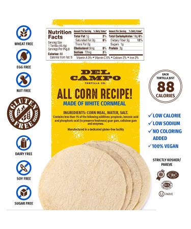 Del Campo 8 Inch Soft Corn Tortillas - Gluten Free, Authentic Mexican Food for Wraps, Tacos, Quesadillas, Burritos - Kosher (8ct) - 14 oz Pack - Buy Online on SooperMarket.com