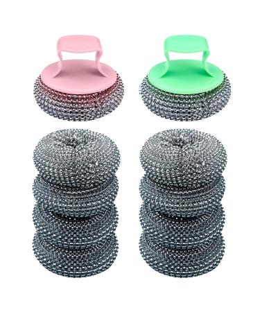 Steel sponge pot cleaner 10 pieces pot cleaner stainless steel wire wawl steel wool sponge kitchen flush sponge pot cleaner steel wool with 2 handle for cleaning dishes pans rinsing etc.
