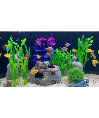 Begondis Underwater Car Aquarium Ornament Set with 8 Plastic Plants | Polyresin Marine Decor for Fish Tanks - Buy Online on SooperMarket.com