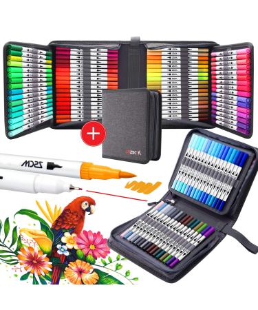 100 Colors Duo Tip Brush Markers Pens  ZSCM Colored Pens Watercolor Art Markers Fineliner Calligraphy Pens  for Kids Adults Coloring Books  Christmas Gifts  Drawing Sketching Bullet Journaling