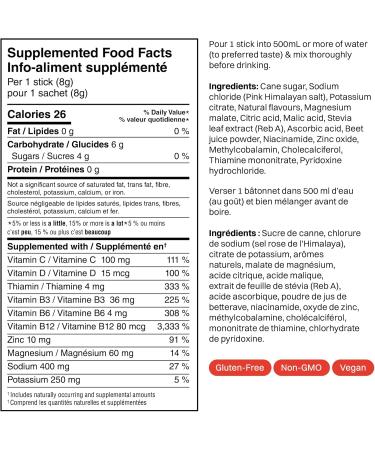 Hydration Replenisher Electrolyte Replacement Stick Packets | Essential Electrolytes & Vitamins | Rapid Hydration | Sodium Potassium Magnesium Vitamins B C D Zinc | Made in Canada | Strawberry Pineapple | 15 Pack - Buy Online on SooperMarket.com
