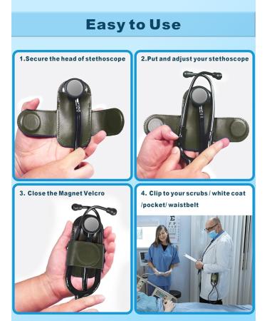 Top-Grain Leather Stethoscope Holder - Durable Magnetic Closure for Easy Access | Ideal for Doctors & Nurses | Green - Buy Online on SooperMarket.com