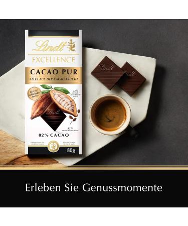 Lindt Excellence Cacao PUR - Vegan Dark Chocolate 80g | No Refined Sugar | Intense Cocoa Flavor | International Shipping - Buy Online on SooperMarket.com