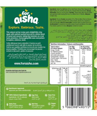 For Aisha Vegan Nut-Free Oaty Bars - Broccoli & Apple Flavor | Gluten-Free, Dairy-Free, 100% Natural Ingredients | 30 Bars - Buy Online on SooperMarket.com