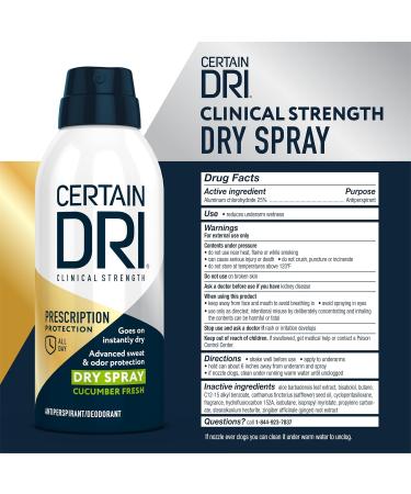 Certain Dri Clinical Antiperspirant Deodorant Spray for Men & Women - 4.2 oz Pack of 2 | Fast Acting Cucumber Fresh Protection Against Excessive Sweating - International Shipping - Buy Online on SooperMarket.com
