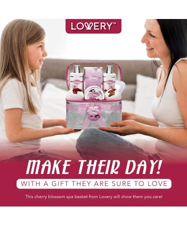Cherry Blossom Spa Gift Basket Set for Women - Luxury Bath and Body Set with Lotions, Bath Bombs, Mirror, Travel Bag - Perfect Christmas Gift - Buy Online on SooperMarket.com