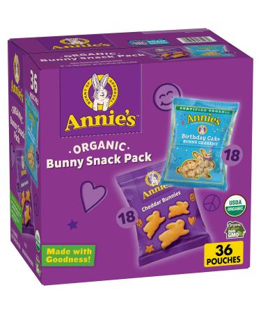 Annie's Organic Birthday Cake Bunny Grahams and Cheddar Bunnies Snack Pack 36 Count, 36 oz