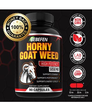 Horny Goat Weed Capsules 5050mg with Black Pepper Extract - 90 Capsules for Energy & Performance - 3 Month Supply - Buy Online on SooperMarket.com