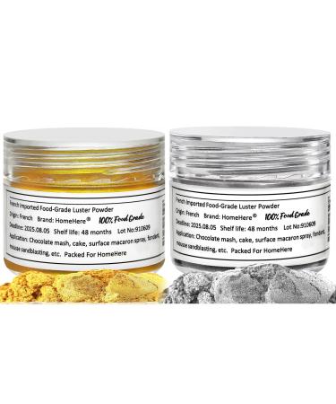 HomeHere Golden Luster Dust Edible Cake Silvery Dust (14g) Golden + Silvery