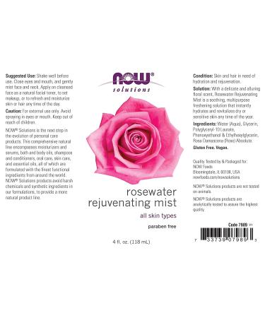 Now Foods Rosewater Rejuvenating Spray 4 fl oz | Hydrating Refreshing Mist - Buy Online on SooperMarket.com