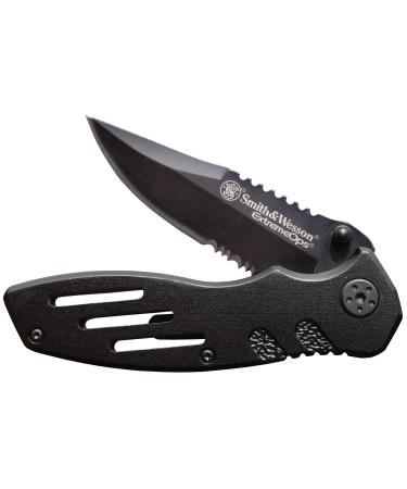 Smith & Wesson Extreme Ops SWA24S 7.1in S.S. Folding Knife with 3.1in Serrated Clip Point Blade and Aluminum Handle for Outdoor, Tactical, Survival and EDC
