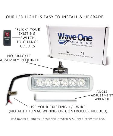 Wave One Marine Dual Color LED Marine Spreader Light - White Housing White & Blue | High Lumen Output - Stainless Hardware & Bracket - IP68 Waterproof - Multicolor - Boat Deck Flood Beam - Buy Online on SooperMarket.com