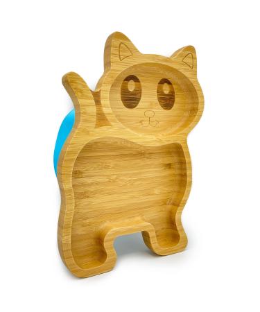 Eco Health Kitten Bamboo Baby Plate Kids and Toddler Suction Cup Bamboo Plate for Babies Non-Toxic and Cool to The Touch Ideal for Baby Weaning Cat Plate (Blue)