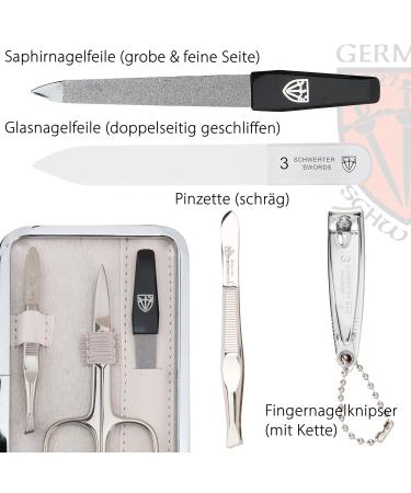 Buy Three Swords Genova 6-Piece Manicure Set | Premium Nail Care Kit in White Synthetic Leather Case | Scissors Clippers Tweezers & Glass Files - Buy Online on SooperMarket.com