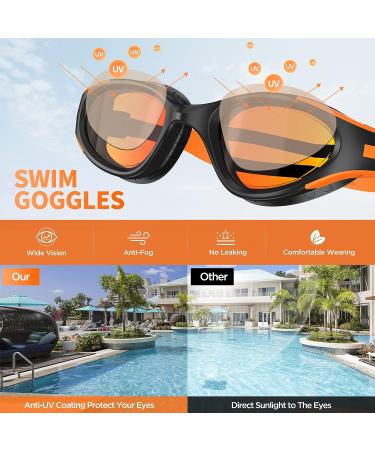 SwimStars Adult Swim Goggles - Anti-Fog UV Protection, No Leaking, Orange/Black Mirrored Lens for Pool & Open Water Swimming - Buy Online on SooperMarket.com