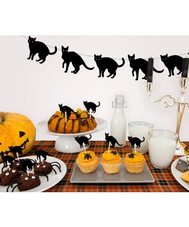 Halloween Black Cat Cupcakes Toppers Party Food Decorations Sticks Picks (24 Pack) - Buy Online on SooperMarket.com