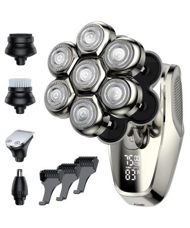 7D Head Shavers for Bald Men Upgrade 5 in 1 Waterproof Electric Razor Men's Grooming Kit Detachable Wet/Dry Anti-Pinch Head Shavers for Bald Men LED Display Type-C Charge Head Shavers