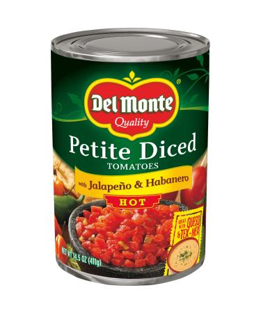 Del Monte Petite Canned Hot Diced Tomatoes with Jalapeno and Habanero, 14.5 Ounce (Pack of 12)