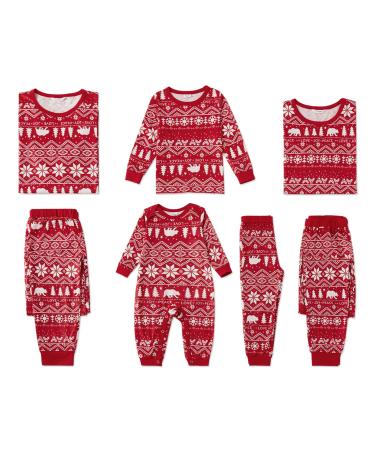 PATPAT Family Christmas Pjs Matching Sets Reindeer and Snowflake Patterned Sleepwear Xmas PJS Set for Couples and Kids Kids 4-5 Years Red