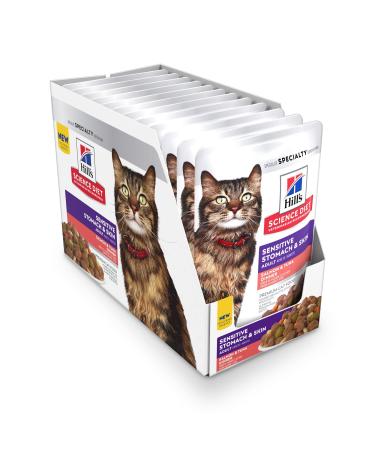 Hill's Science Diet Adult Sensitive Stomach & Skin Wet Cat Food Pouch, Salmon & Tuna, 2.8 oz., 24 Pack