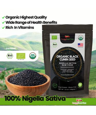 Huggiberries Organic Black Cumin Seed 3.5 oz - Natural Nigella Sativa Seeds, Raw Plant Protein for Bone, Cholesterol, Gut Health & Immunity. Gluten Free - Buy Online on SooperMarket.com