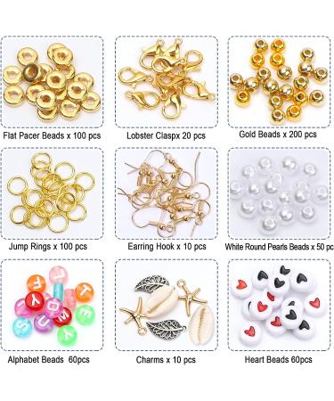 JULBEAR 8835 Pcs Heishi Clay Beads Bracelet Making Kit with Alphabet Letters, Flat Beads, Jump Rings, Charms, Gold Pacer, Lobster Clasp, Earring Hooks, White Pearls - Girls Jewelry - Buy Online on SooperMarket.com