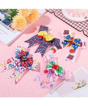 4 Pcs Alphabet Hair Bow Alligator Clips for Girls - Grosgrain Ribbon Hairbows | Kindergarten Back to School Hair Accessories - Buy Online on SooperMarket.com