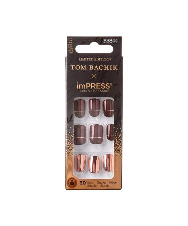KISS TOM BACHIK x imPRESS Press-On Manicure Nail Kit  Style At The After Party Short Square Red Press-On Nails  Includes Prep Pad  Mini Nail File  Cuticle Stick  & 30 Fake Nails
