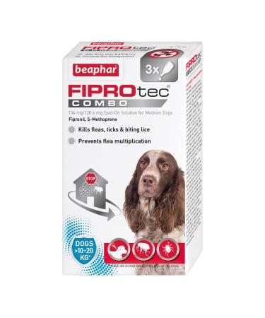 Beaphar | FIPROtec COMBO for Medium Dogs (10 20kg) | Kills Fleas Flea Eggs & Ticks | Stops Fleas Multiplying on Pet and in Home | Vet Strength Treatment | 3 Pipettes