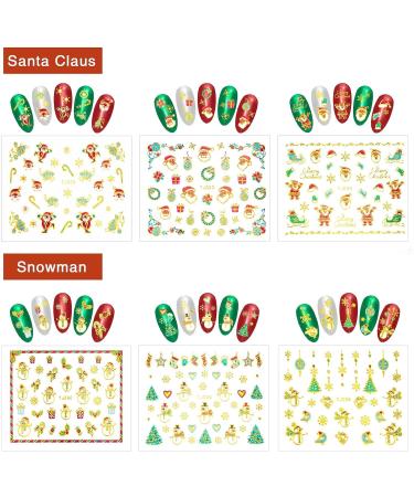 24 Sheets Christmas Nail Art Stickers - Self-Adhesive 3D Snowflake & Santa Gel Decals with Tweezers - Perfect for Christmas Parties - Gold - Buy Online on SooperMarket.com