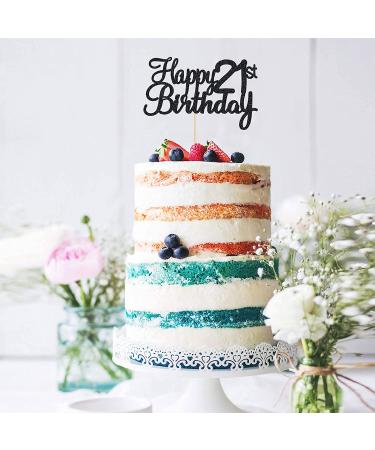 Happy 21st Birthday Cake Topper - Black Glitter 21 Cake Decoration for Party Supplies - Buy Online on SooperMarket.com