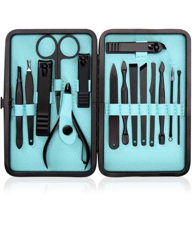 Utopia Care 15 Pieces Manicure Set - Stainless Steel Manicure Nail Clippers Pedicure Kit - Professional Grooming Kits, Nail Care Tools with Luxurious Travel Case (Black)