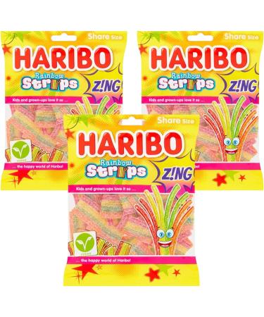 Rainbow Strips Zing Gummy Fizzy Belts - Strawberry, Apple, Lemon & Tropical - 260g (2 x 130g Share Bags) - Buy Online on SooperMarket.com