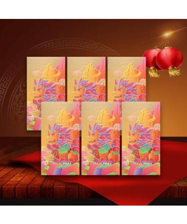 6Pcs Chinese Lunar Year Red Envelopes Hong Bao Gifts Traditional Lucky Money Envelopes for Birthday Festival Thanksgiving Golden Dragon - Buy Online on SooperMarket.com