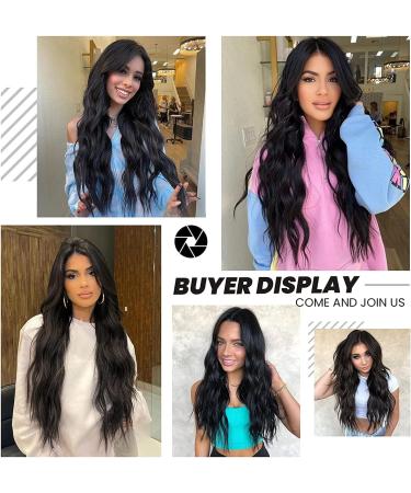 Long Black Wavy Wig for Women 24 Inch Middle Part Curly Synthetic Hair Natural Looking Heat Resistant Fiber for Daily Party Use (Black) - Buy Online on SooperMarket.com