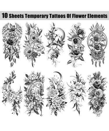 Cerlaza Large Temporary Flower Tattoos for Women - Realistic & Long Lasting Arm Half Sleeves Fake Tattoos - Waterproof & Lasting - 10 Sheets - Buy Online on SooperMarket.com