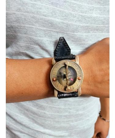 Vintage Antique Sundial Compass with Leather Band - Handmade Nautical Camping and Boating Gift Compass - Buy Online on SooperMarket.com
