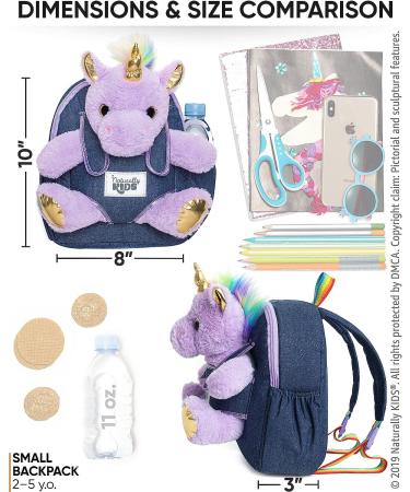 Naturally KIDS Small Unicorn Backpack for 3-4 Year Old Girls - Purple Toddler Backpack with Stuffed Animal - Perfect Gift for Girls - Includes Pockets & Reflective Logo - Buy Online on SooperMarket.com
