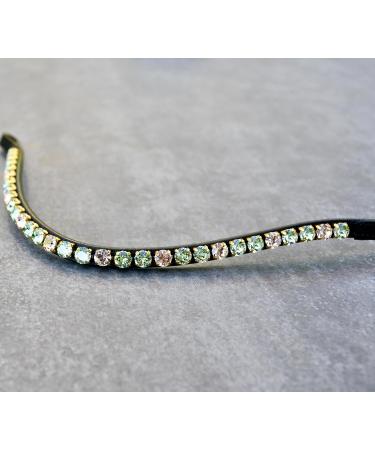 Happy Horses Curved Straps | Light Green & Apricot 'Pasture' | Large with Green Glitter Stones | Black Shetty Leather | International Shipping Available - Buy Online on SooperMarket.com