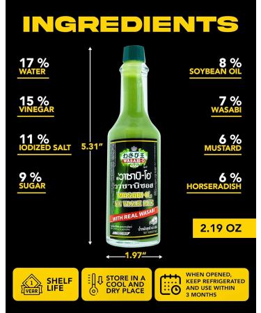 WASABI-O Premium Wasabi Sauce With Real Wasabi - Wasabi Hot Sauce For Sushi Roast Beef Roasted Veggies & More Vegan Barbecue Vegetarian Gluten-Free 2.2oz - Buy Online on SooperMarket.com