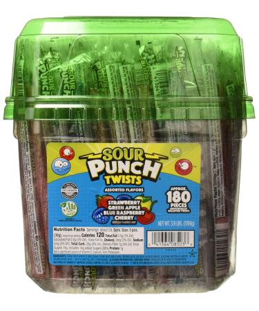 Sour Punch Twists, 6" Individually Wrapped Soft & Chewy Candy Tub, 4 Fruit Flavors, 62.4 Oz