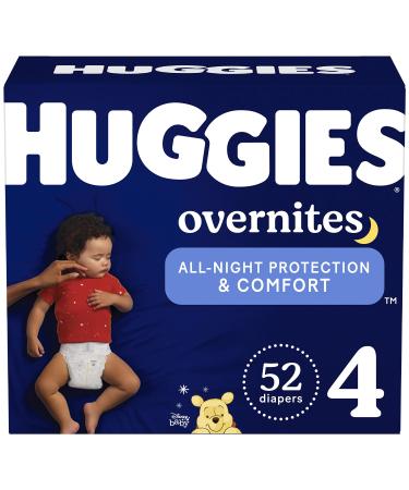 Overnight Diapers Size 4 (22-37 lbs), 52 Ct, Huggies Overnites Nighttime Baby Diapers Size 4 (52 Count)