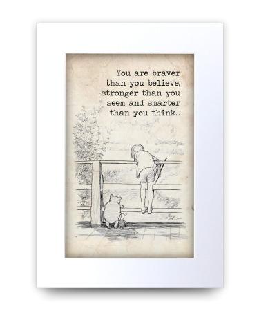 HWC Trading Winnie the Pooh Braver Stronger Smarter A4 Printed Quote Nursery Print Baby Shower Room Gifts New Born Bedroom Gift Print Photo Picture Display (Unframed) Braver Stronger Smarter