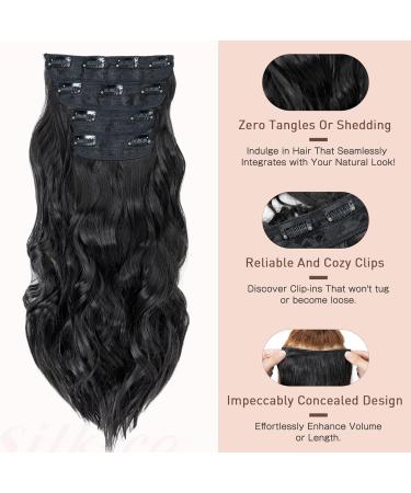 Curly Clip in Hair Extensions 22 Inches - 4PCS/11Clips - Synthetic Fiber - Full Head Wavy Hair Pieces - Curly #Black Brown - Women's Hair Extensions - Buy Online on SooperMarket.com