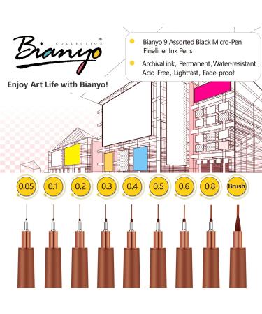 Bianyo Sepia Pigment Ink Micro-Pen Fineliners Set - 9 Assorted Sizes with Zipper Pouch | Water-Resistant Archival Ink Pens for Drawing, Sketching, Bullet Journaling | Sepia 9pcs - Buy Online on SooperMarket.com
