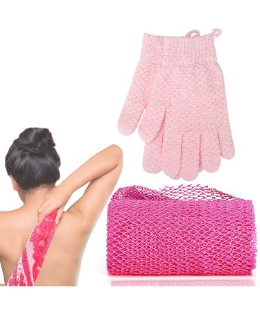 JASSINS African Net Long Bath Net Sponge and Bath Exfoliating Gloves Set(Pink)