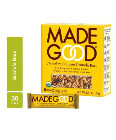 MadeGood Chocolate Banana Granola Bars 6 pack (36 bars) Contain Nutrients of a Full Serving of Vegetables Gluten Free Oats Rich Dark Chocolate and Ripe Banana Form Chewy Organic Snack