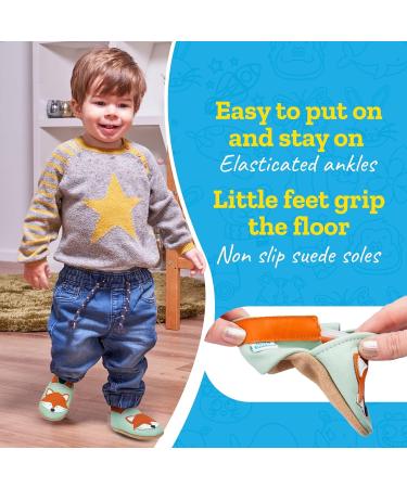 Soft Sole Baby Shoes - Leather Toddler Shoes for Baby Girl or Boy (6-12 Months) - Grey Fox Design - Buy Online on SooperMarket.com